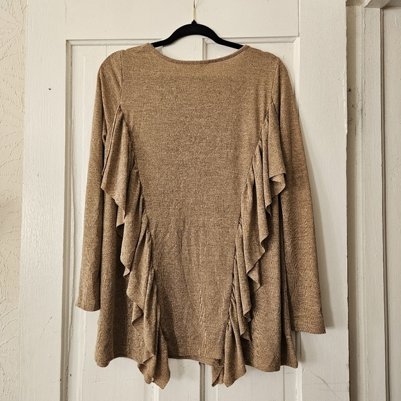 Easel Women’s Ruffled Sweater Tunic Gold Size Medium, Boho, Ruffled - Picture 3 of 5